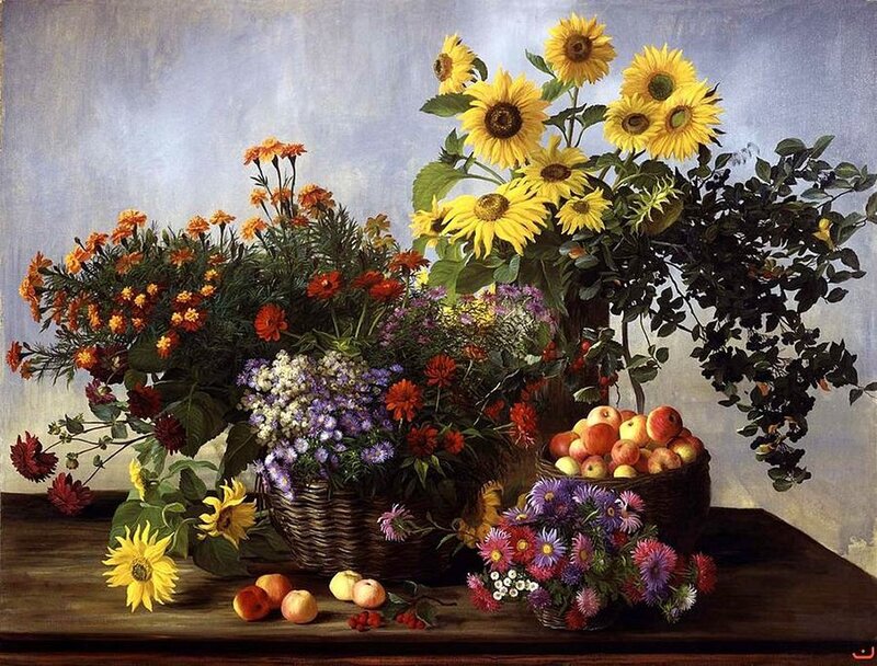 Bouquet of Flowers and Fruit — Yellow, Calm, Autumn
