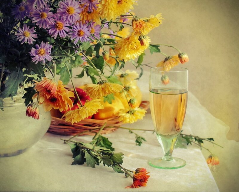 Bouquet of Flowers and Glass — Yellow