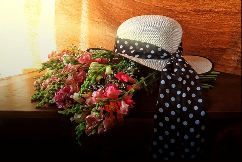 Bouquet of Flowers and Hat — Brown
