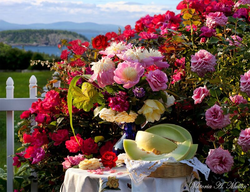 Bouquet of Flowers and Melon