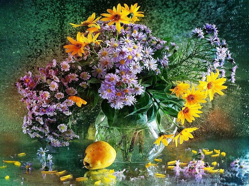 Bouquet of Flowers and Pear