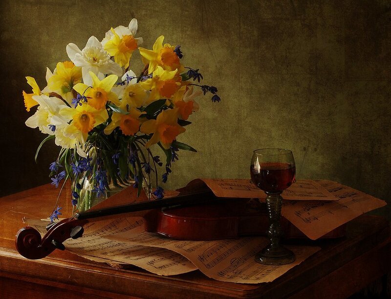 Bouquet of Flowers and Violin