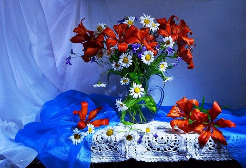 Bouquet of Flowers — Blue, Serene, Photograph