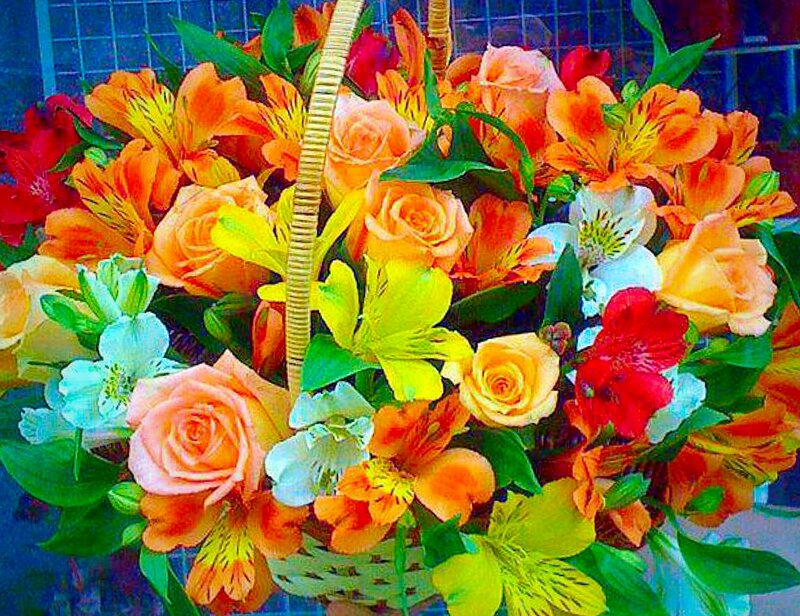 Bouquet of Flowers in Basket — Orange, Vibrant