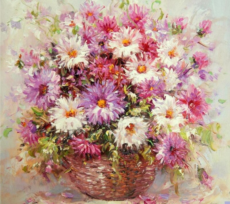 Bouquet of Flowers in Basket — Pink