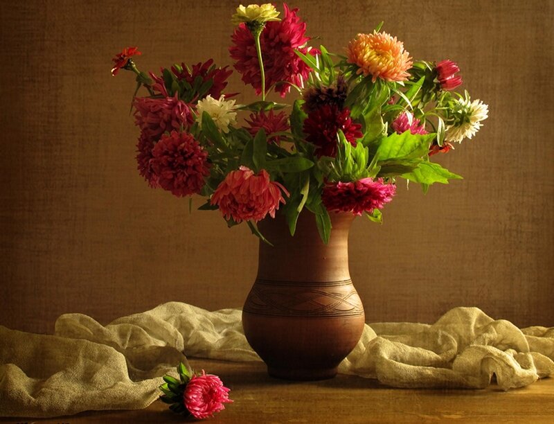 Bouquet of Flowers in Vase — Brown, Calm