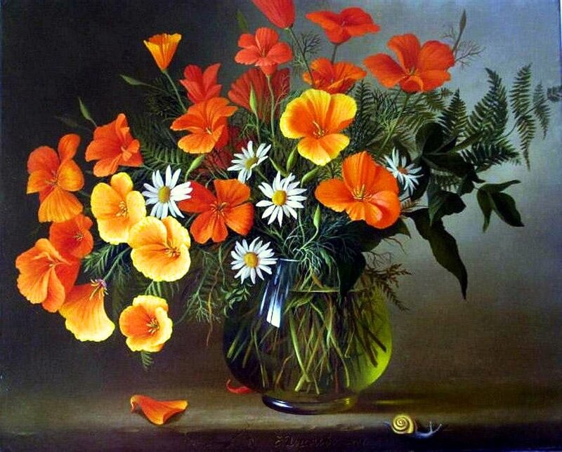 Bouquet of Flowers in Vase — Orange, Calm
