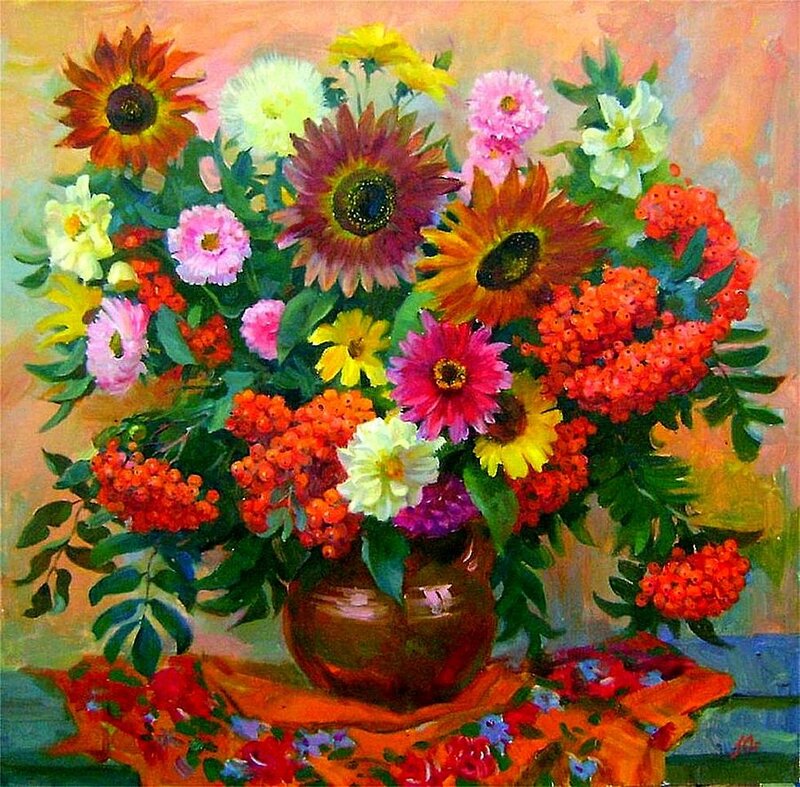 Bouquet of Flowers in Vase — Orange, Vibrant