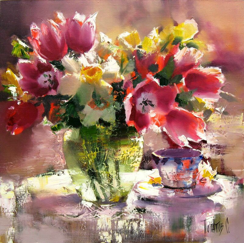 Bouquet of Flowers in Vase — Red, Vibrant