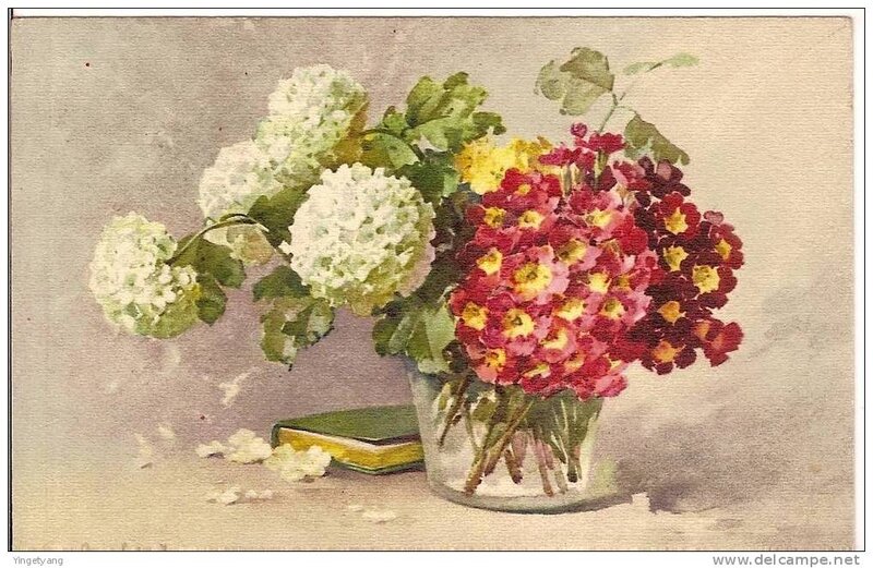 Bouquet of Flowers in Vase — White, Calm, Painting