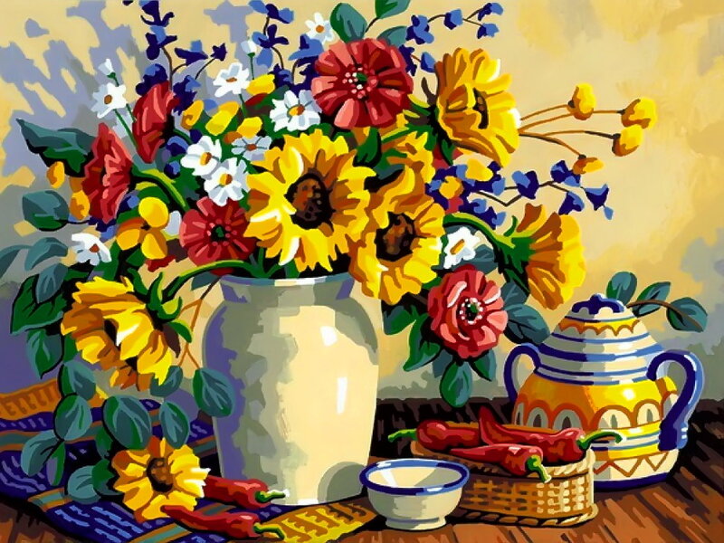 Bouquet of Flowers in Vase — Yellow, Bright
