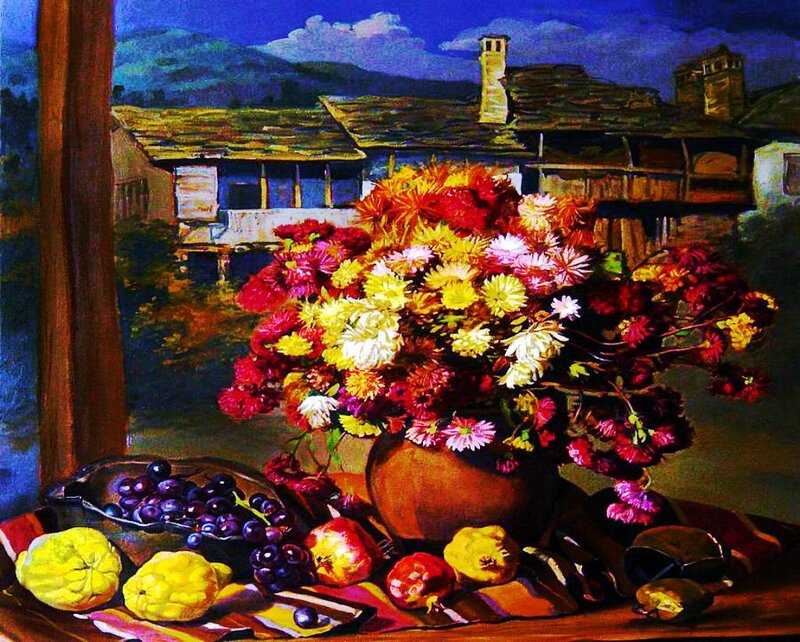 Bouquet of Flowers on Table — Yellow, Dramatic