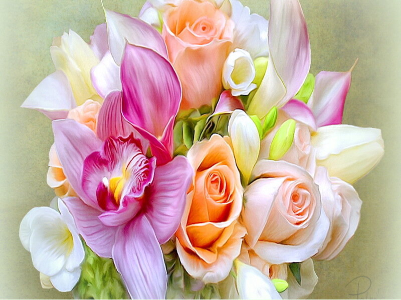 Bouquet of Flowers — Pink, Calm, Digital Art