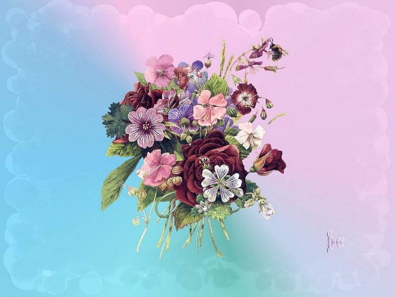 Bouquet of Flowers — Pink, Serene, Illustration