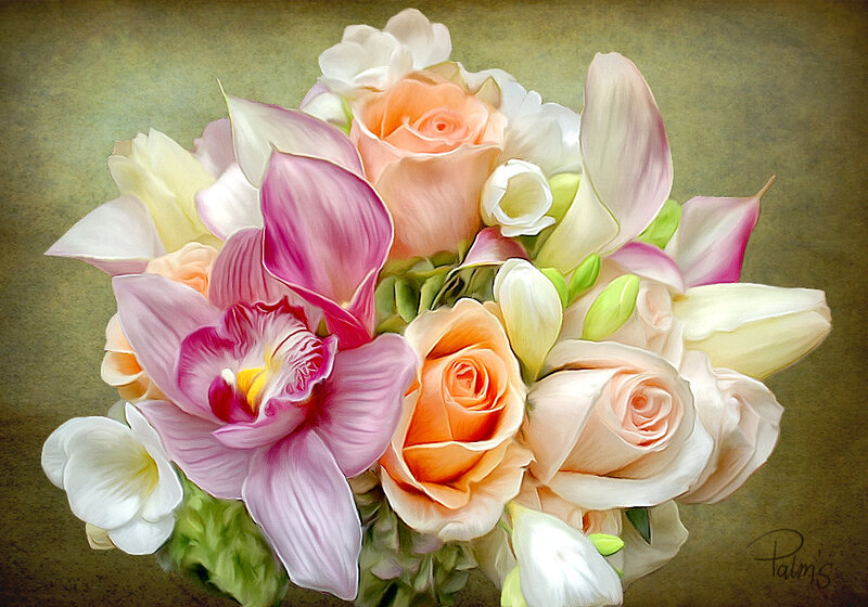 Bouquet of Flowers — Pink, Serene, Painting