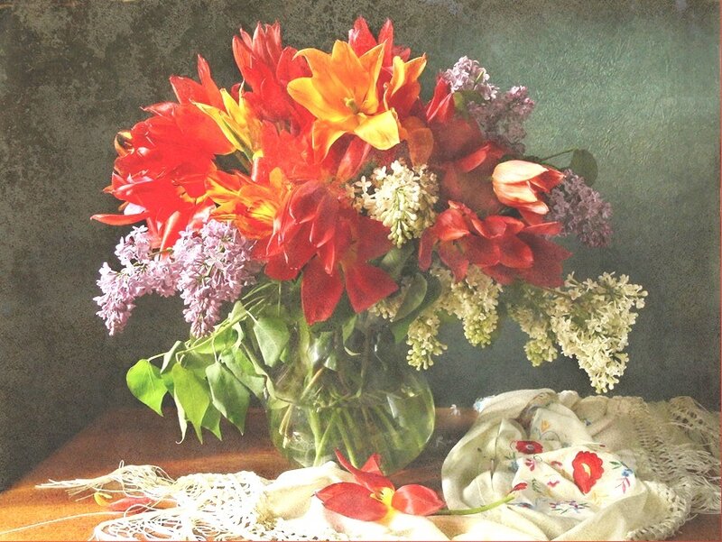 Bouquet of Flowers — Red, Calm, Painting