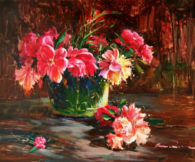 Bouquet of Flowers — Red, Dramatic, Painting