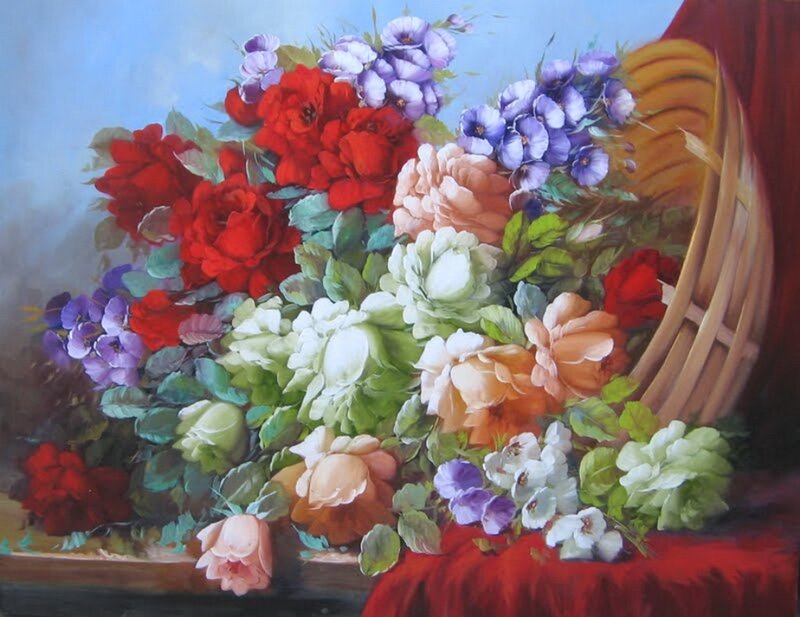 Bouquet of Flowers — Red, Vibrant, Painting