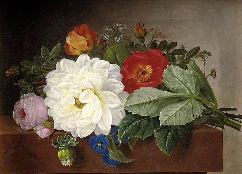 Bouquet of Flowers — White, Calm, Painting