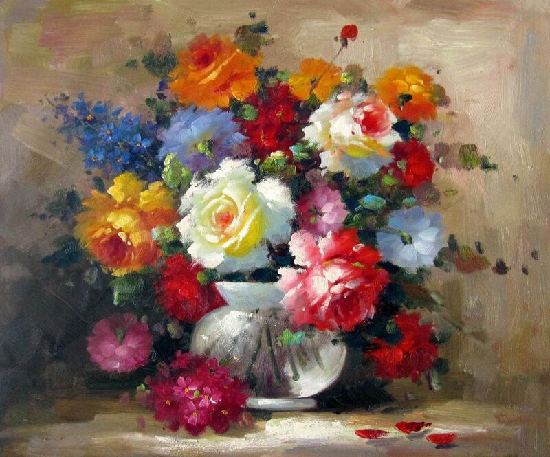 Bouquet of Flowers — White, Calm, Painting, Vase