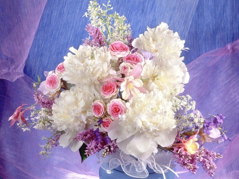 Bouquet of Flowers — White, Serene, Photograph, Roses