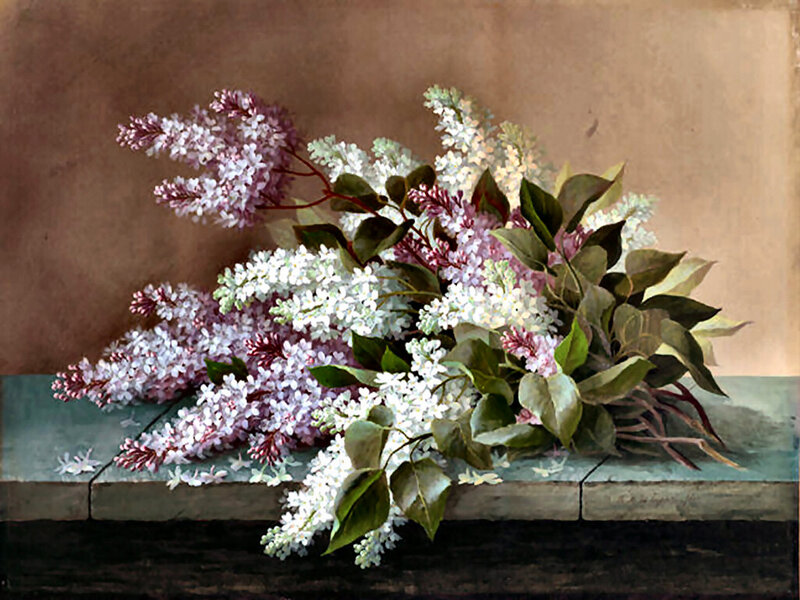 Bouquet of Lilac Flowers — Purple, Calm, Painting, Leaves