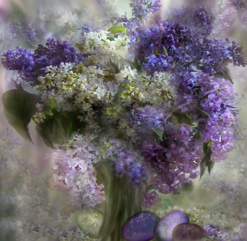 Bouquet of Lilac Flowers — Purple, Serene, Spring, Digital Art