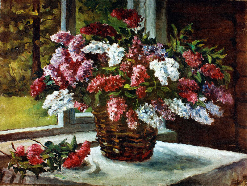 Bouquet of Lilacs in Basket — Purple, Calm