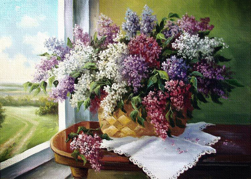 Bouquet of Lilacs in Basket — Purple