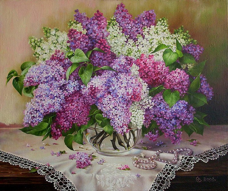Bouquet of Lilacs in Vase — Purple, Serene