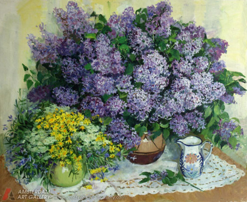 Bouquet of Lilacs — Purple, Calm, Spring, Painting