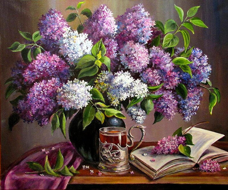 Bouquet of Lilacs — Purple, Serene, Painting, Book