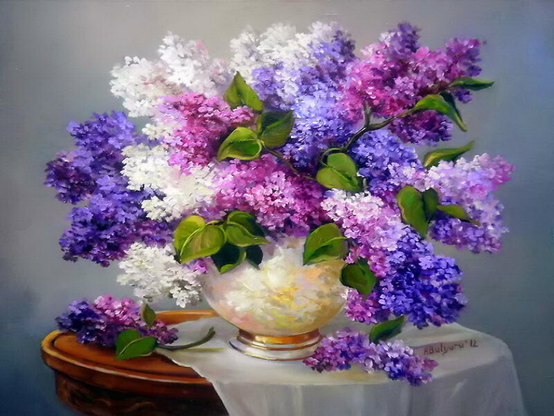 Bouquet of Lilacs — Purple, Serene, Painting