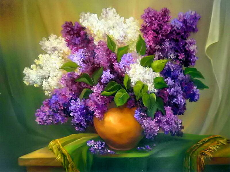 Bouquet of Lilacs — Purple, Serene, Painting, Vase