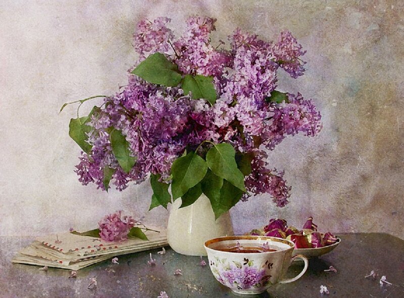 Bouquet of Lilacs — Purple, Serene, Spring, Painting