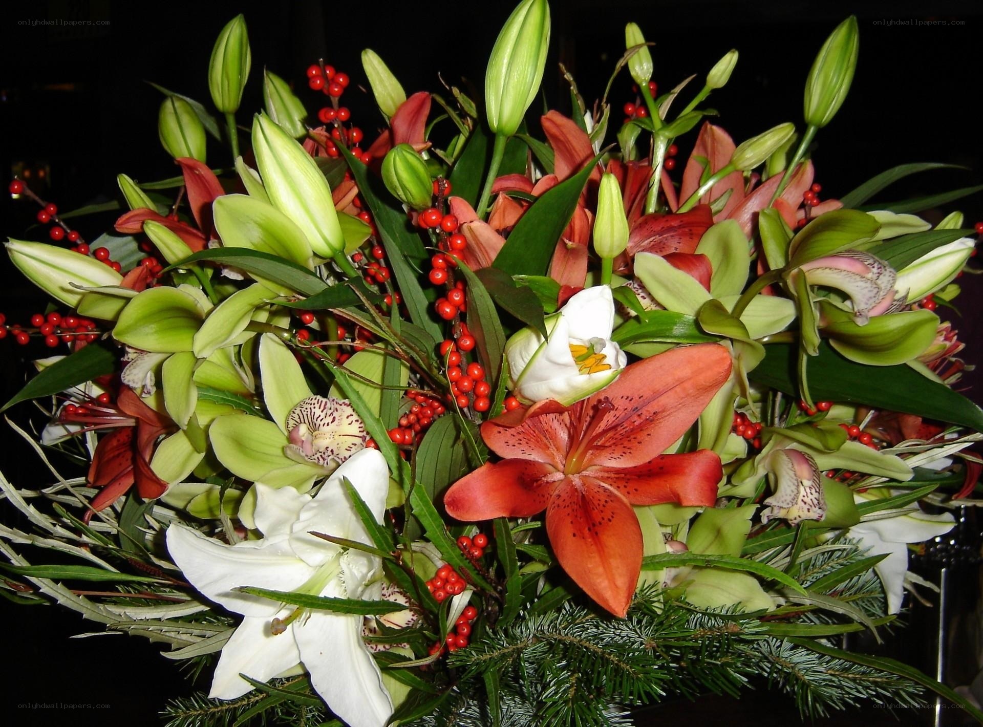 Bouquet of lilies and berries