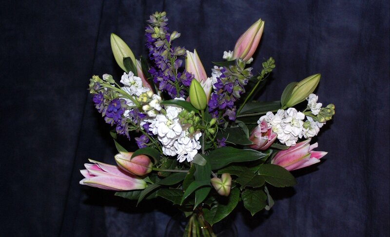 bouquet of lilies and delphiniums