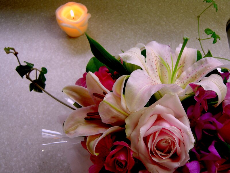 Bouquet of Lilies and Roses — Pink, Serene, Night