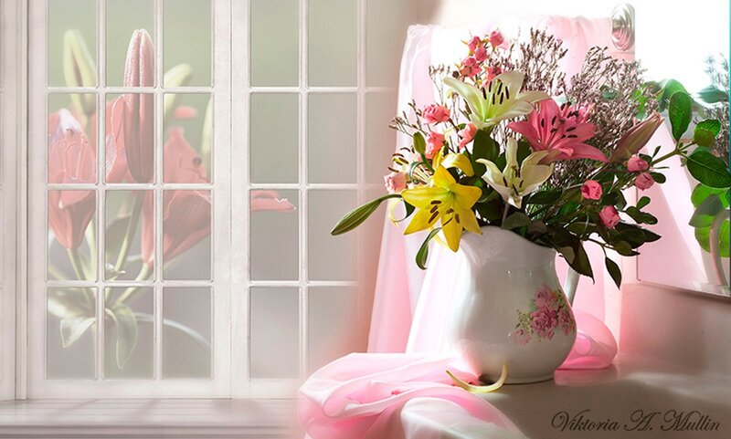Bouquet of Lilies in Pitcher