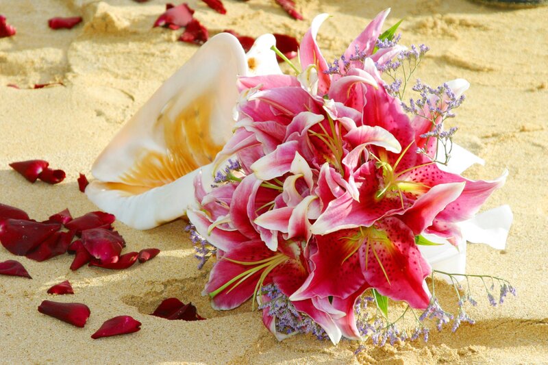 Bouquet of Lilies on Sand