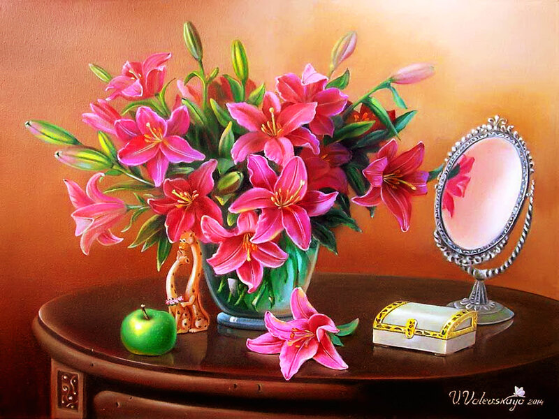 Bouquet of Lilies — Pink, Calm, Painting