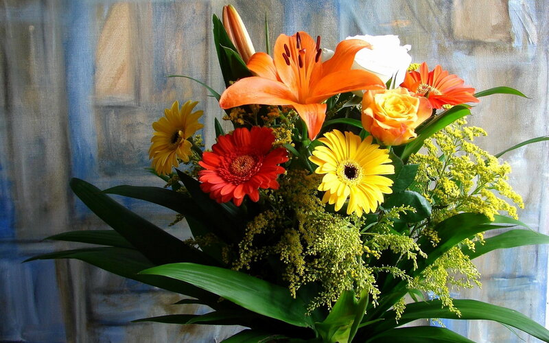 Bouquet of Mixed Flowers — Orange, Vibrant, Photograph