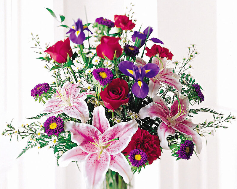 Bouquet of Mixed Flowers — Pink, Bright, Photograph, Roses