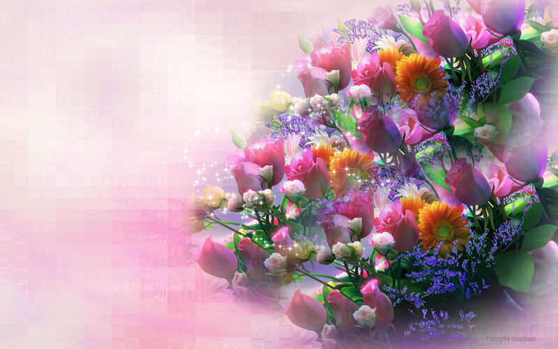 Bouquet of Mixed Flowers — Pink, Festive, Digital Art