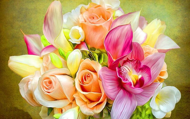 Bouquet of Mixed Flowers — Pink, Serene, Painting
