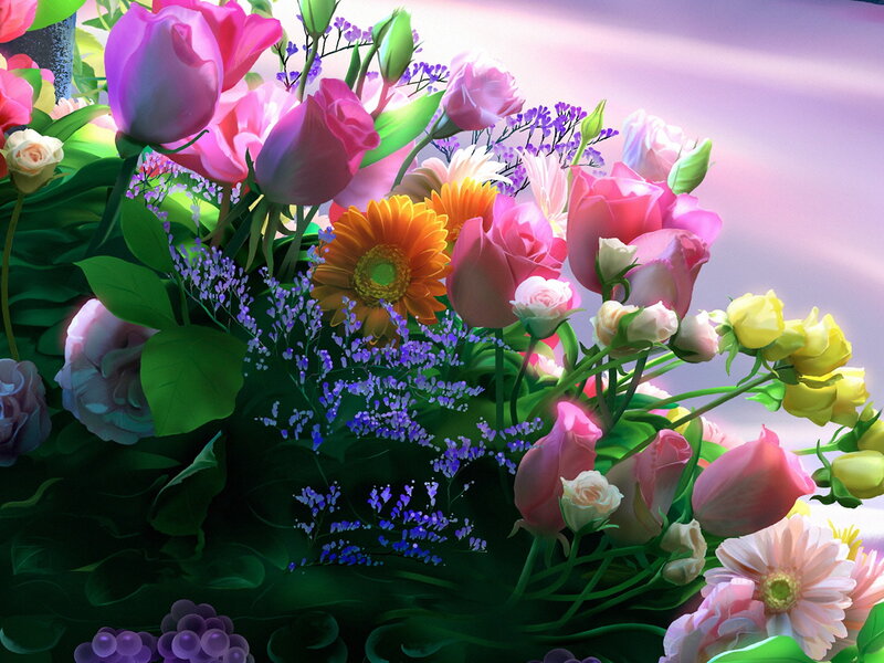 Bouquet of Mixed Flowers — Pink, Vibrant, Spring, Digital Art