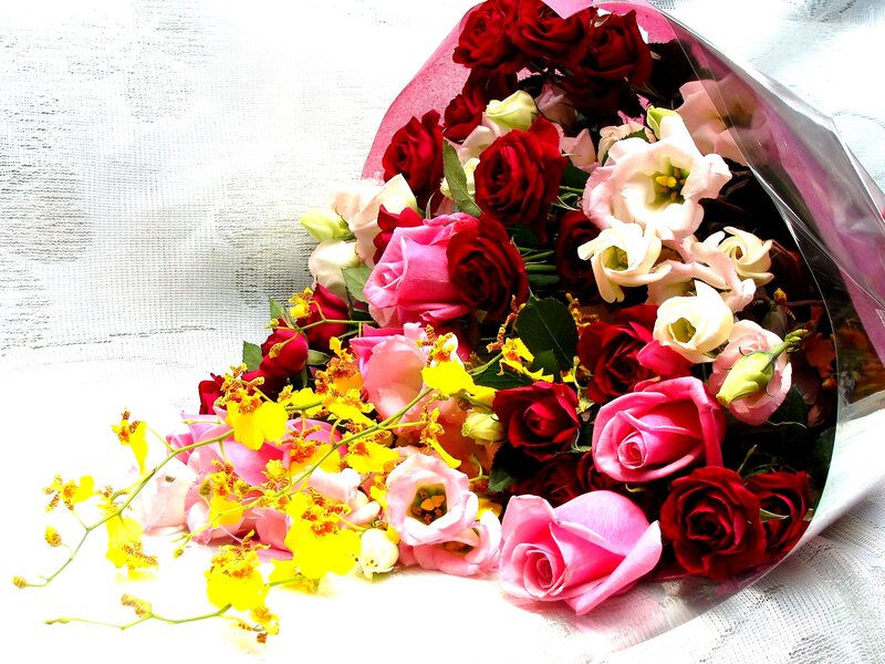 Bouquet of Mixed Flowers — Red, Bright, Photograph