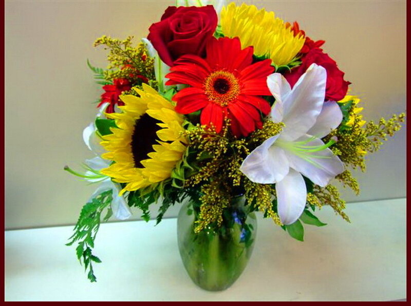 Bouquet of Mixed Flowers — Red, Bright