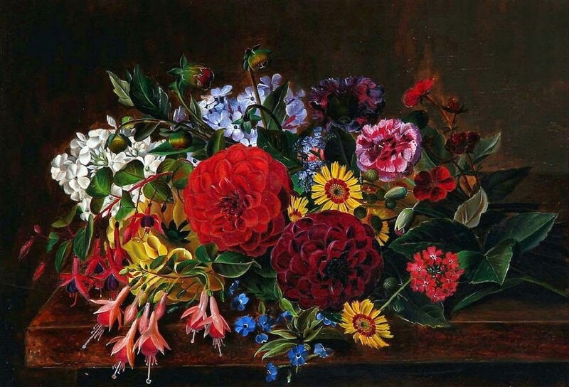 Bouquet of Mixed Flowers — Red, Dramatic, Painting