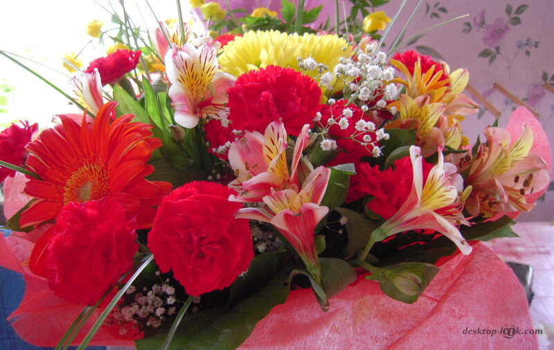 Bouquet of Mixed Flowers — Red, Festive, Photograph